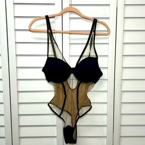 Fashion Nova Black and Tan Sheer Chemise